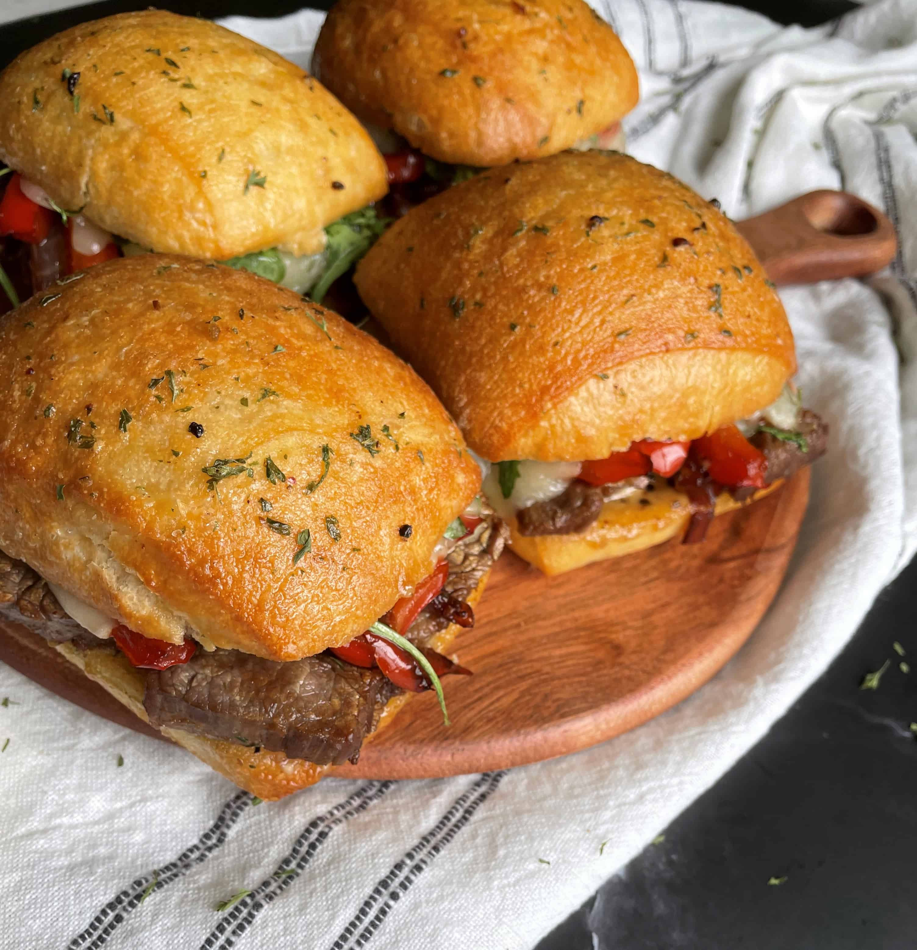 Steak and Gruyere Sandwich with Caramelized Onion and Pepper