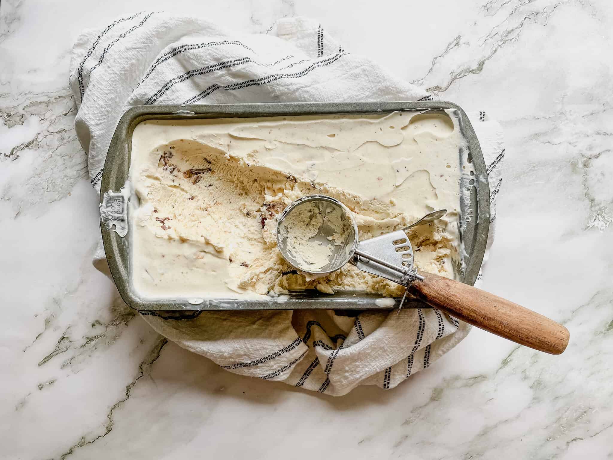 The ultimate ice cream flat lay with ice cream scoop