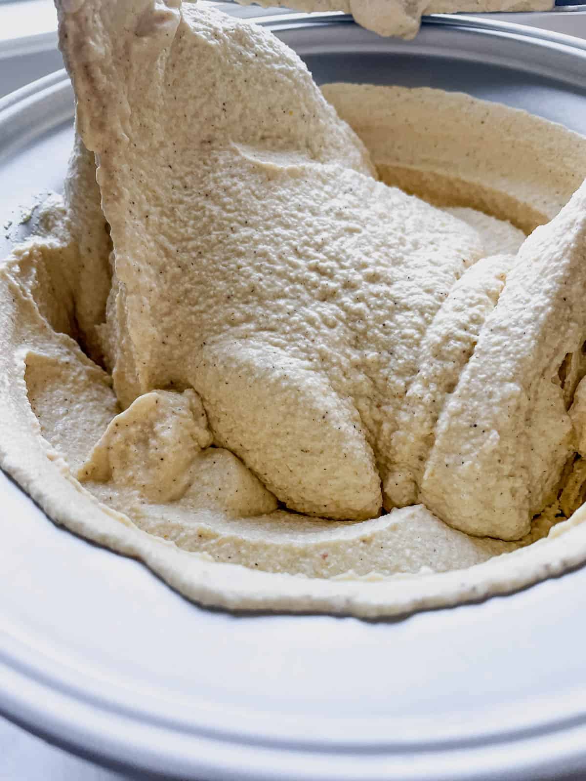 Close up of pumpkin bourbon ice cream after being churned.