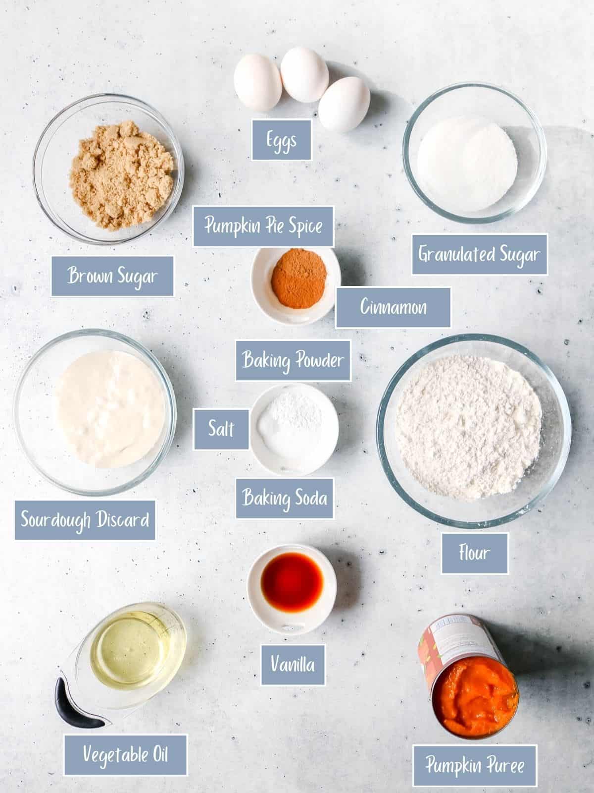 Ingredients for sourdough pumpkin muffins.