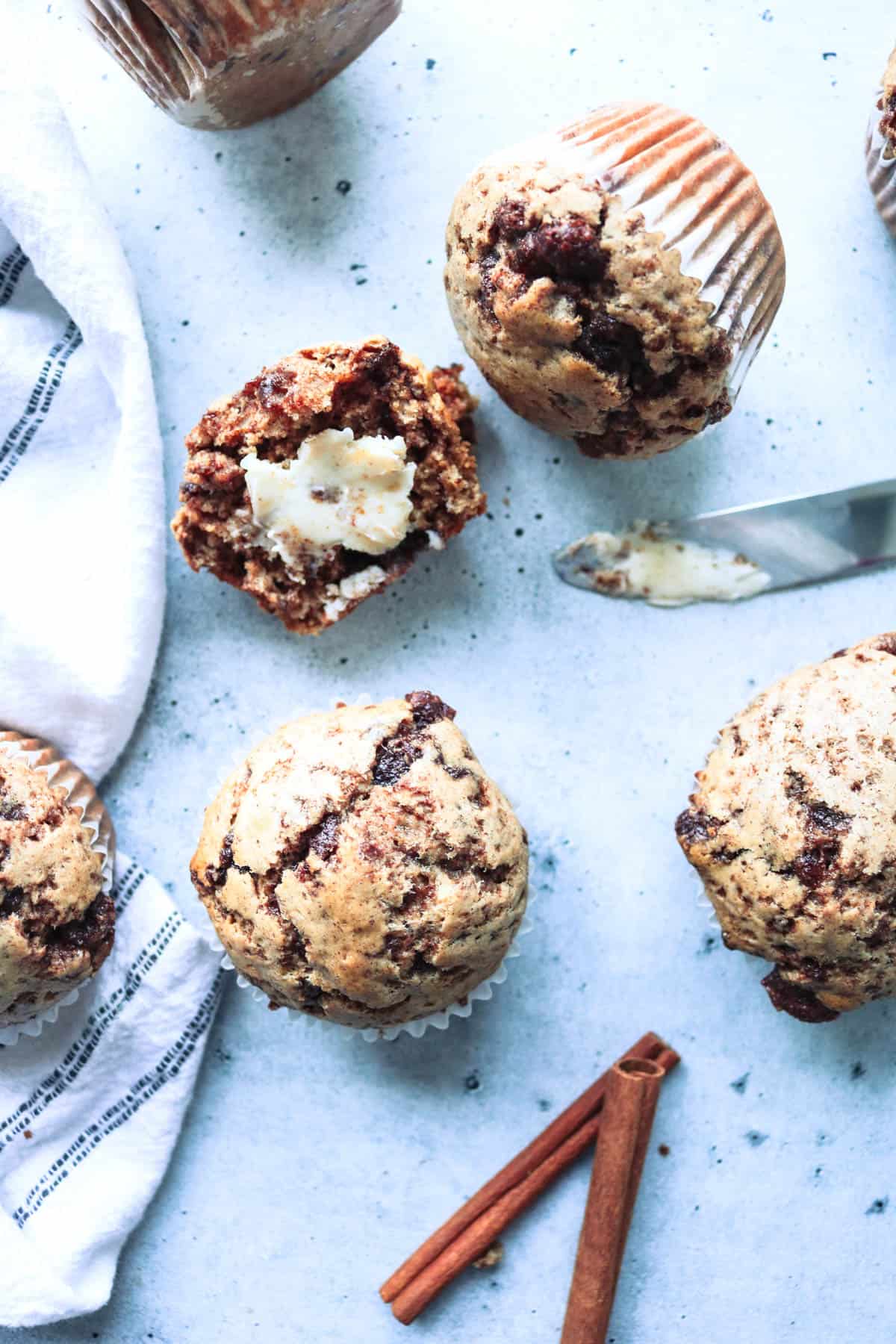 Decorative photo of cinnamon chip muffins.