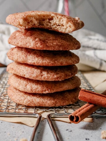 Stack of sourdough snickerdoodle cookies.