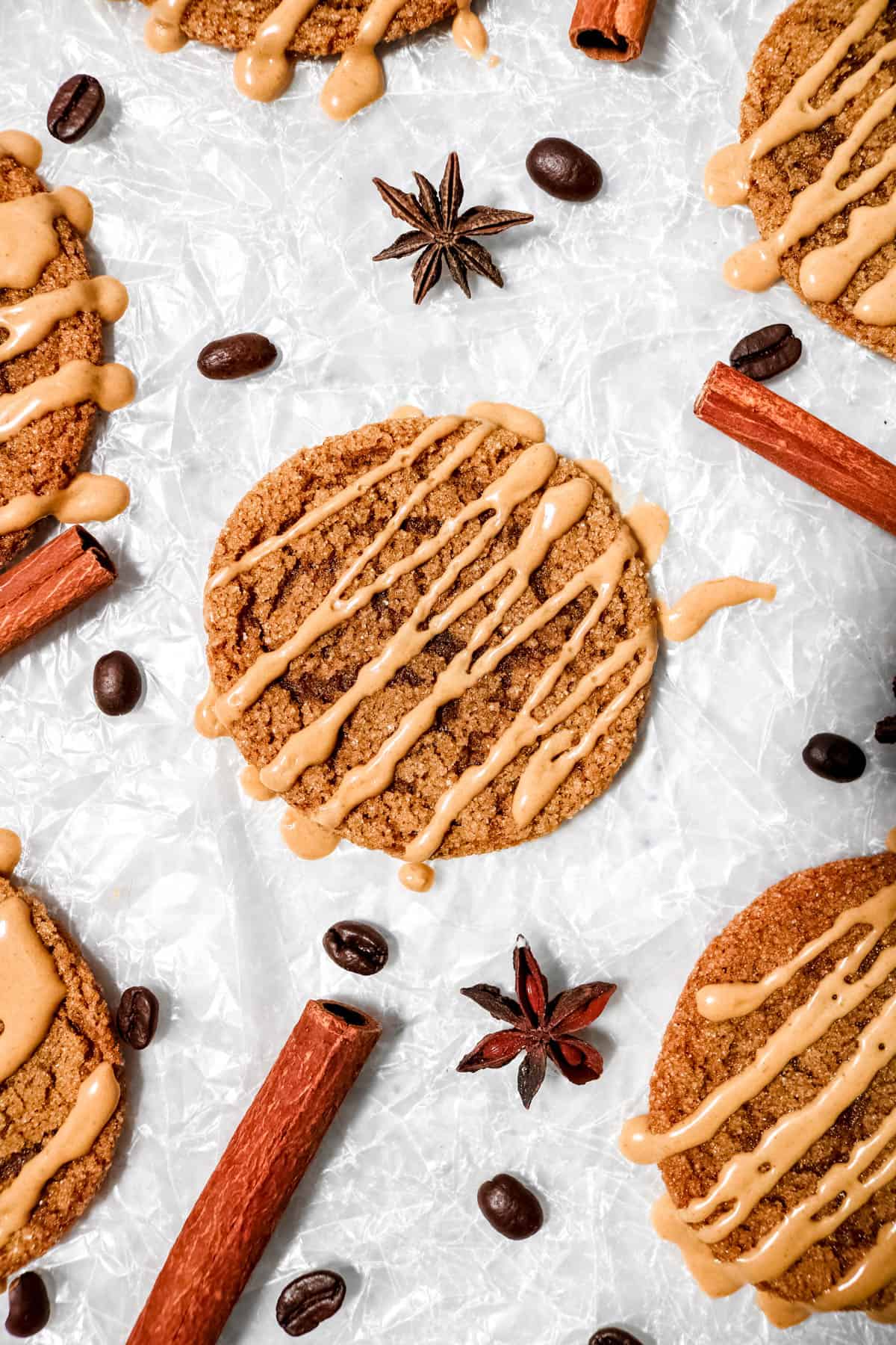 Overhead view of gingerbread latte cookies.