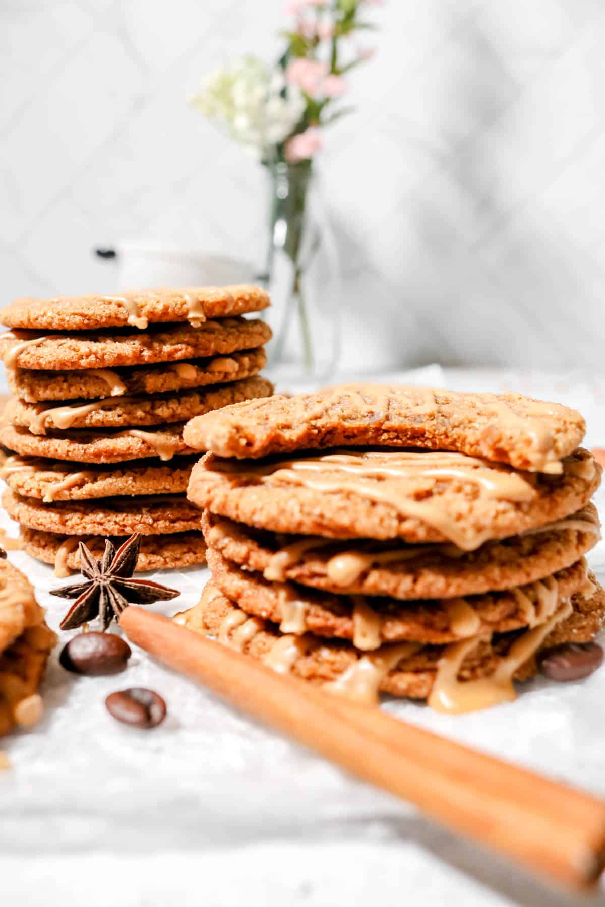 Stacks of gingerbread latte cookies.