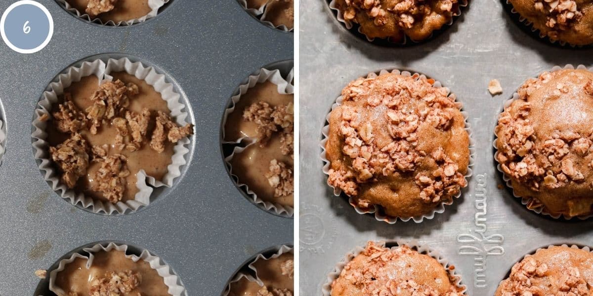 Muffin batter before being baked and after being baked.