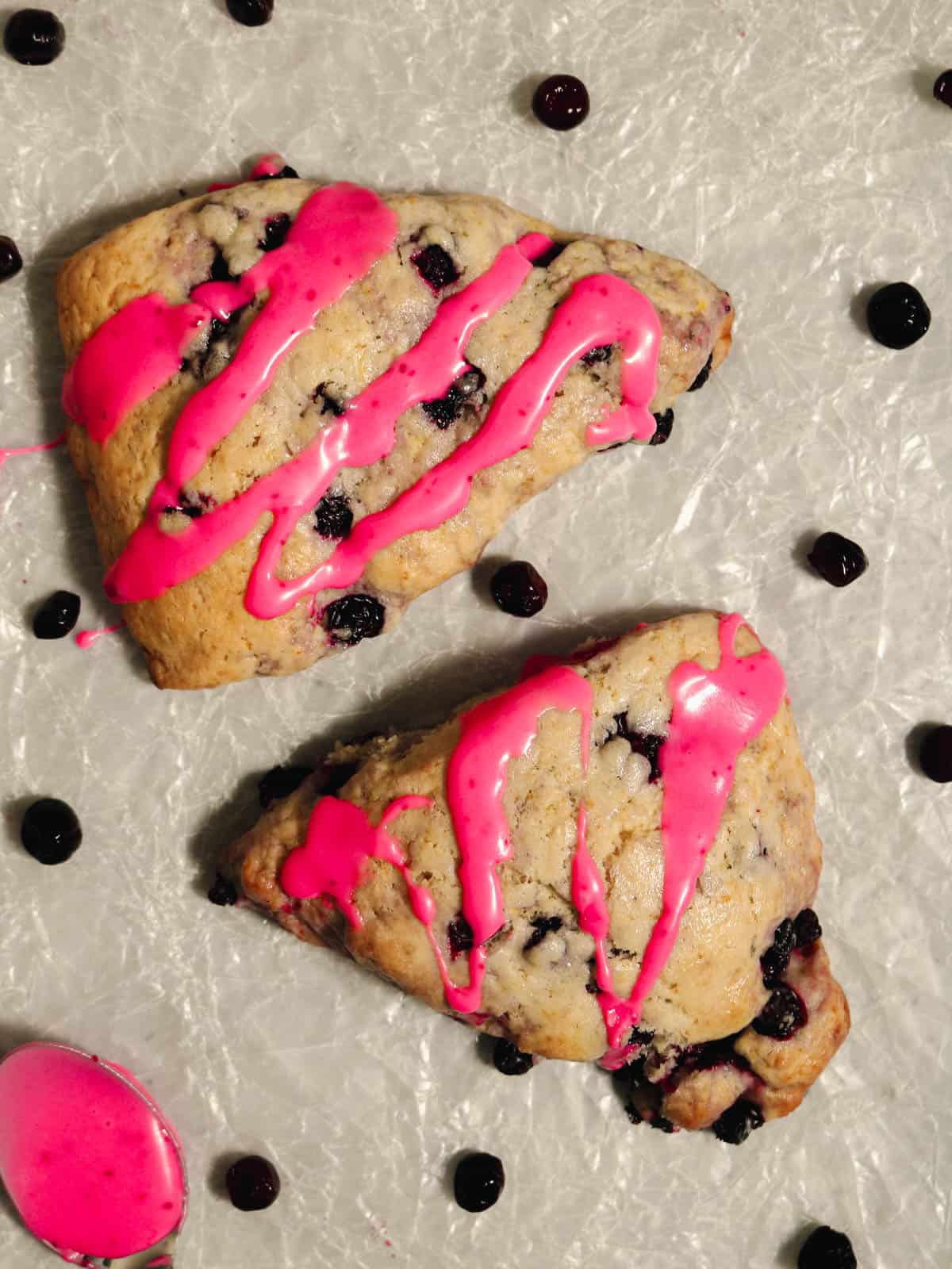 Overhead view of huckleberry scones.