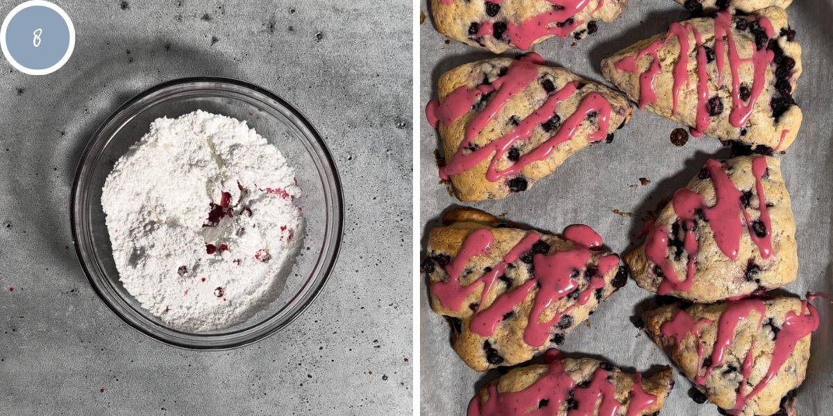 Making the icing and frosting the scones.