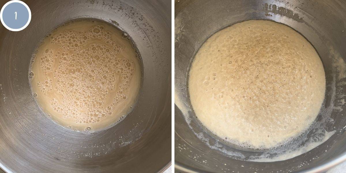 Before and after allowing the yeast to activate.