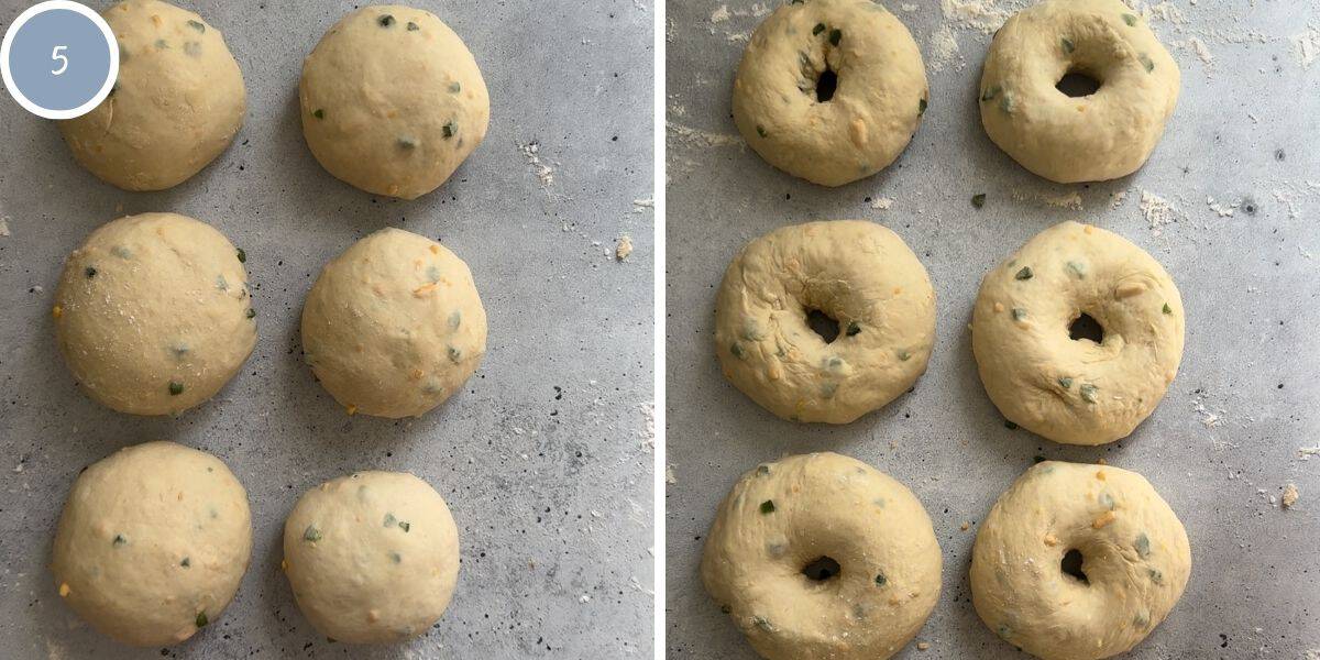 Shaping the bagels.