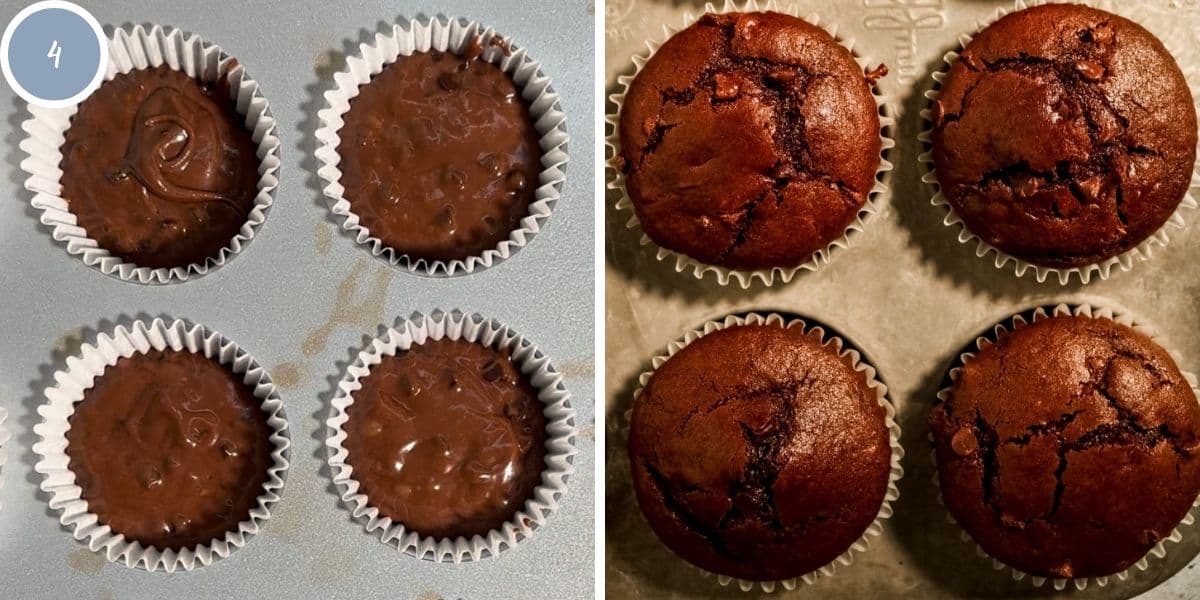 Muffins before and after being baked.