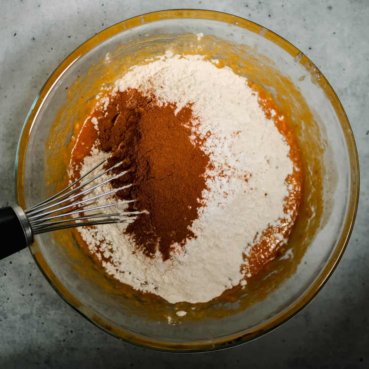 Dry ingredients added to the mixing bowl.