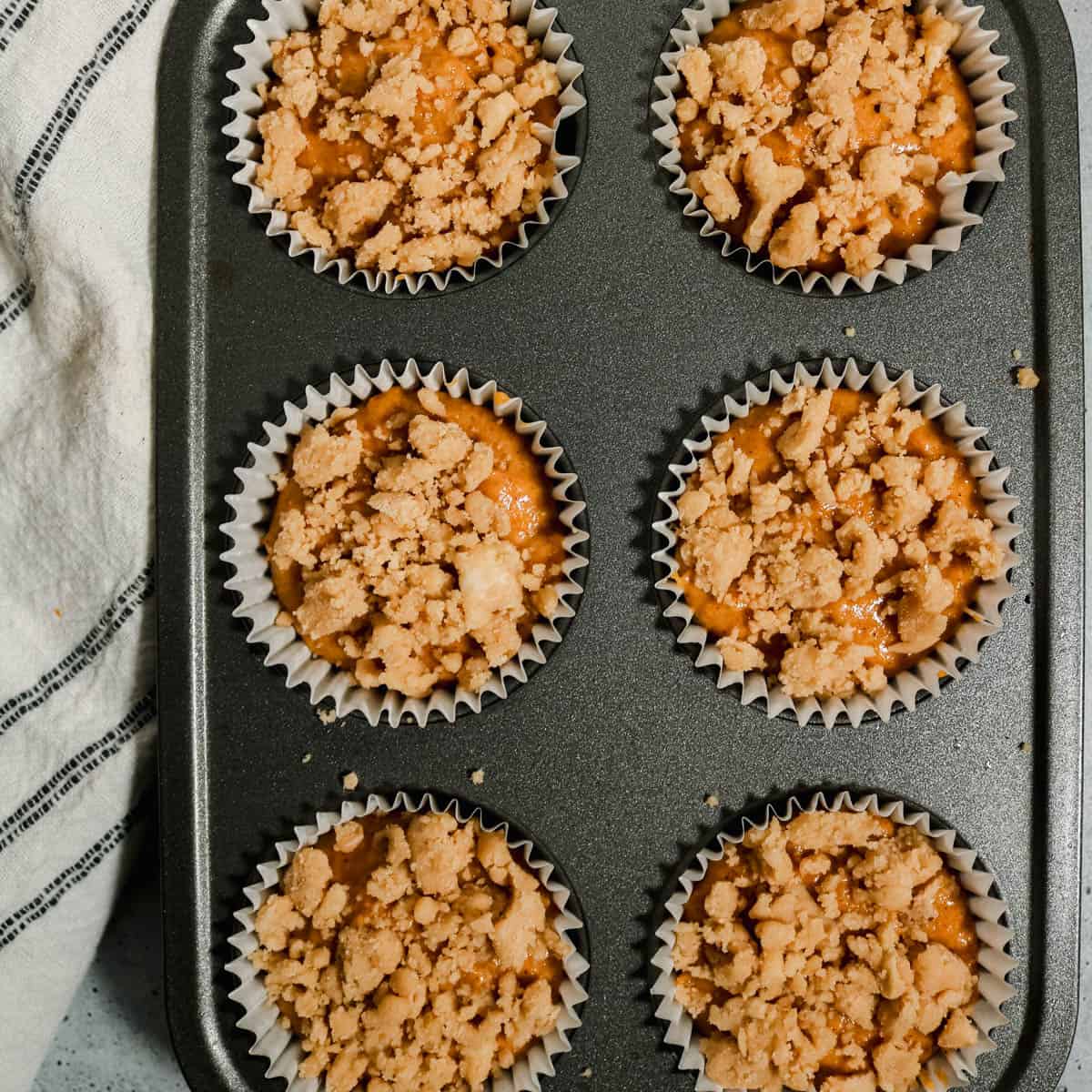 Crumble sprinkled on top of muffins before baking them.