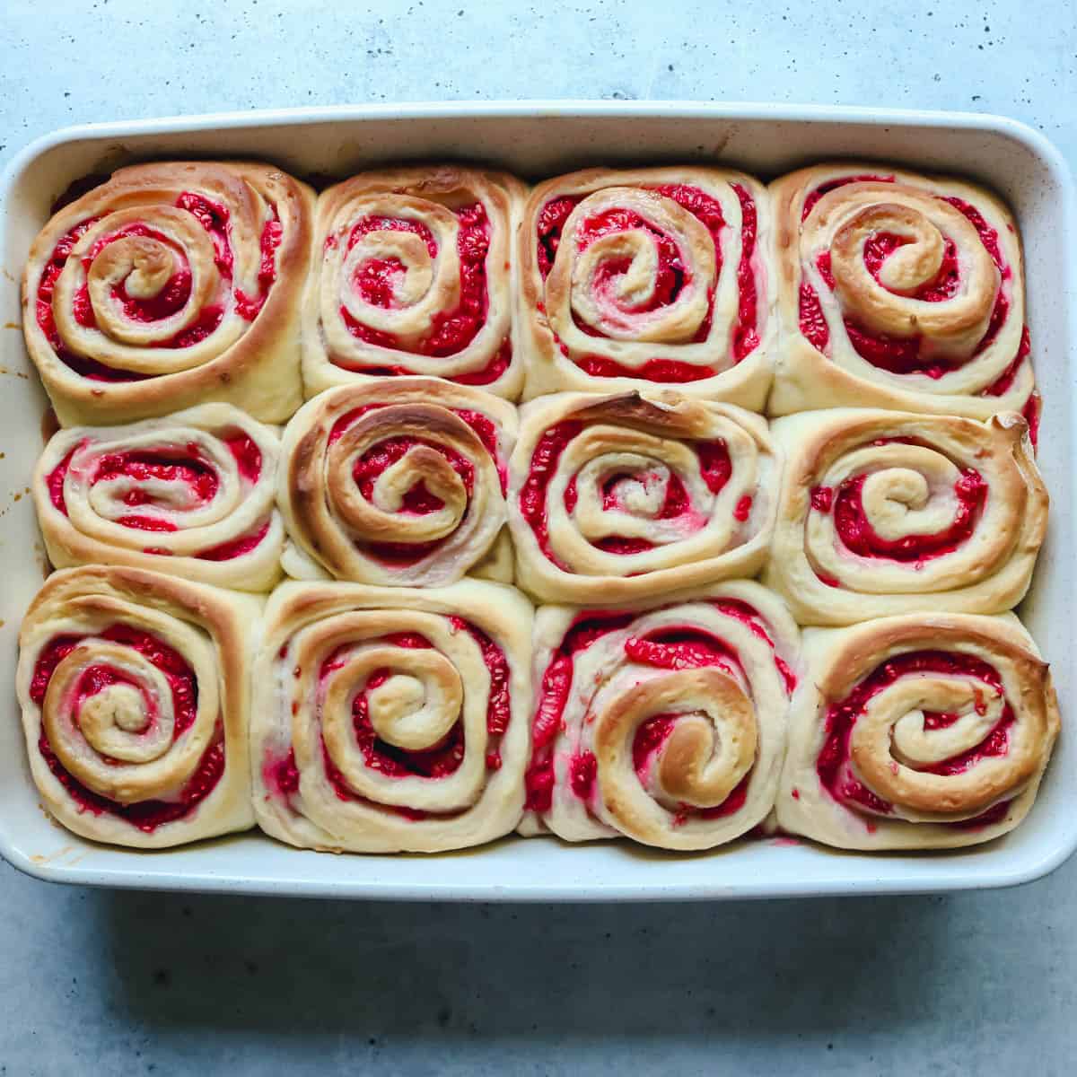 Sweet rolls right after being pulled out of the oven.
