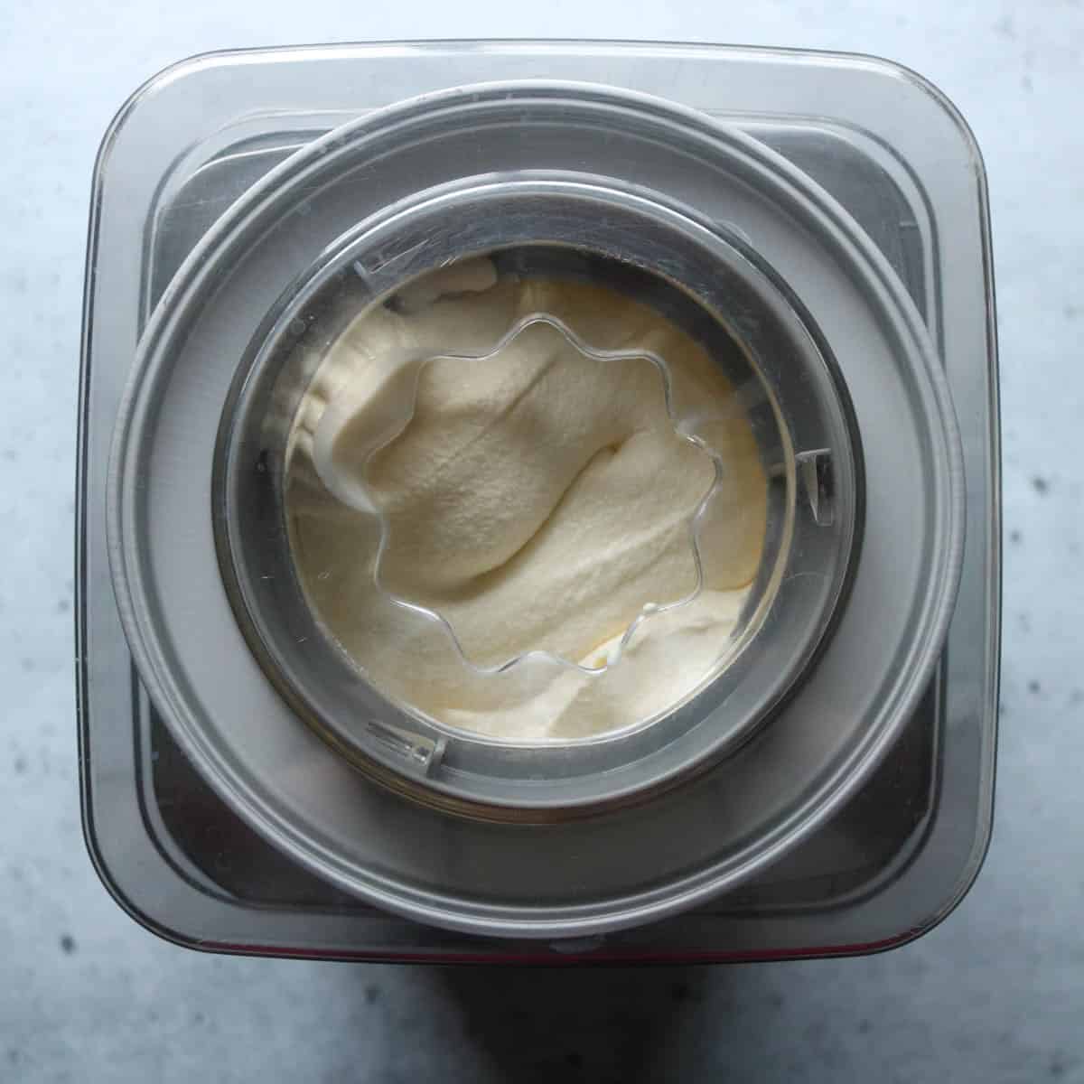 Ice cream being churned in an ice cream maker.